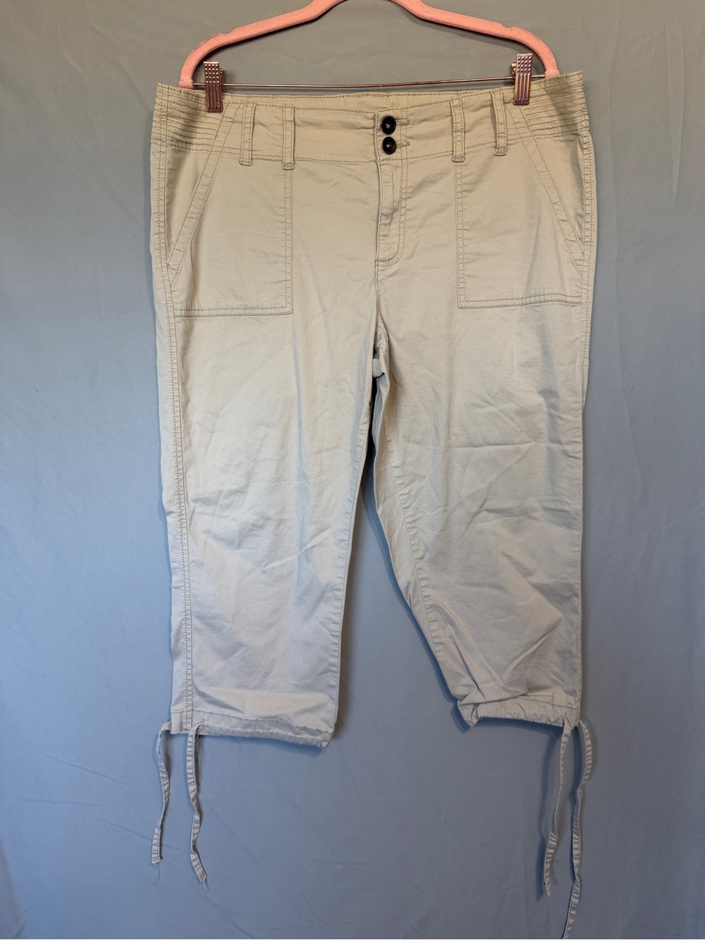 George Womens Capri Pants Size 16 Light Beige Casual Adjustable Drawstring Legs